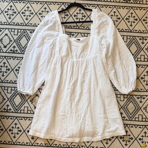 J. Crew White Cotton Summer Dress with Puff Sleeves
